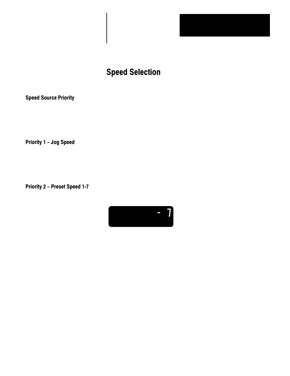 8 - speed selection, Speed source priority, Priority 1 - jog speed | Priority 2 - preset speed 1 7, Speed selection | Rockwell Automation 1336 3-20HP FRN 1.01-3.01 User Manual | Page 77 / 120