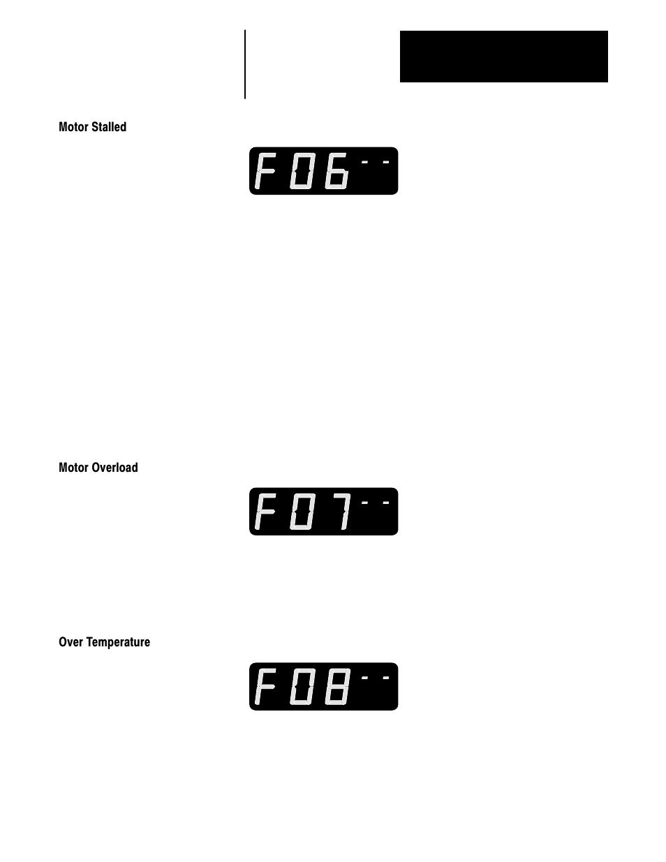 Motor stalled, Motor overload, Over temperature | Rockwell Automation 1336 3-20HP FRN 1.01-3.01 User Manual | Page 94 / 120