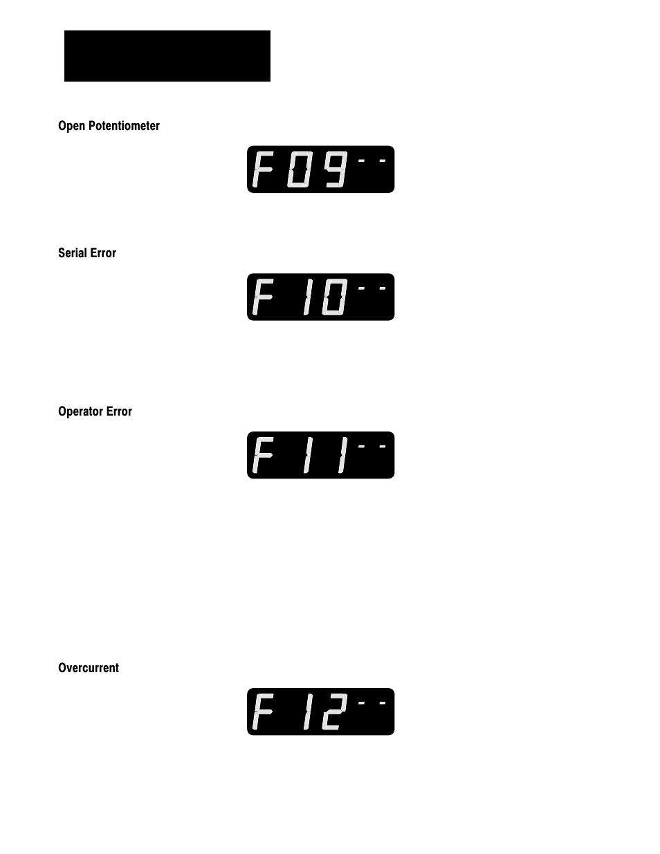 Open potentiometer, Serial error, Operator error | Overcurrent | Rockwell Automation 1336 3-20HP FRN 1.01-3.01 User Manual | Page 95 / 120