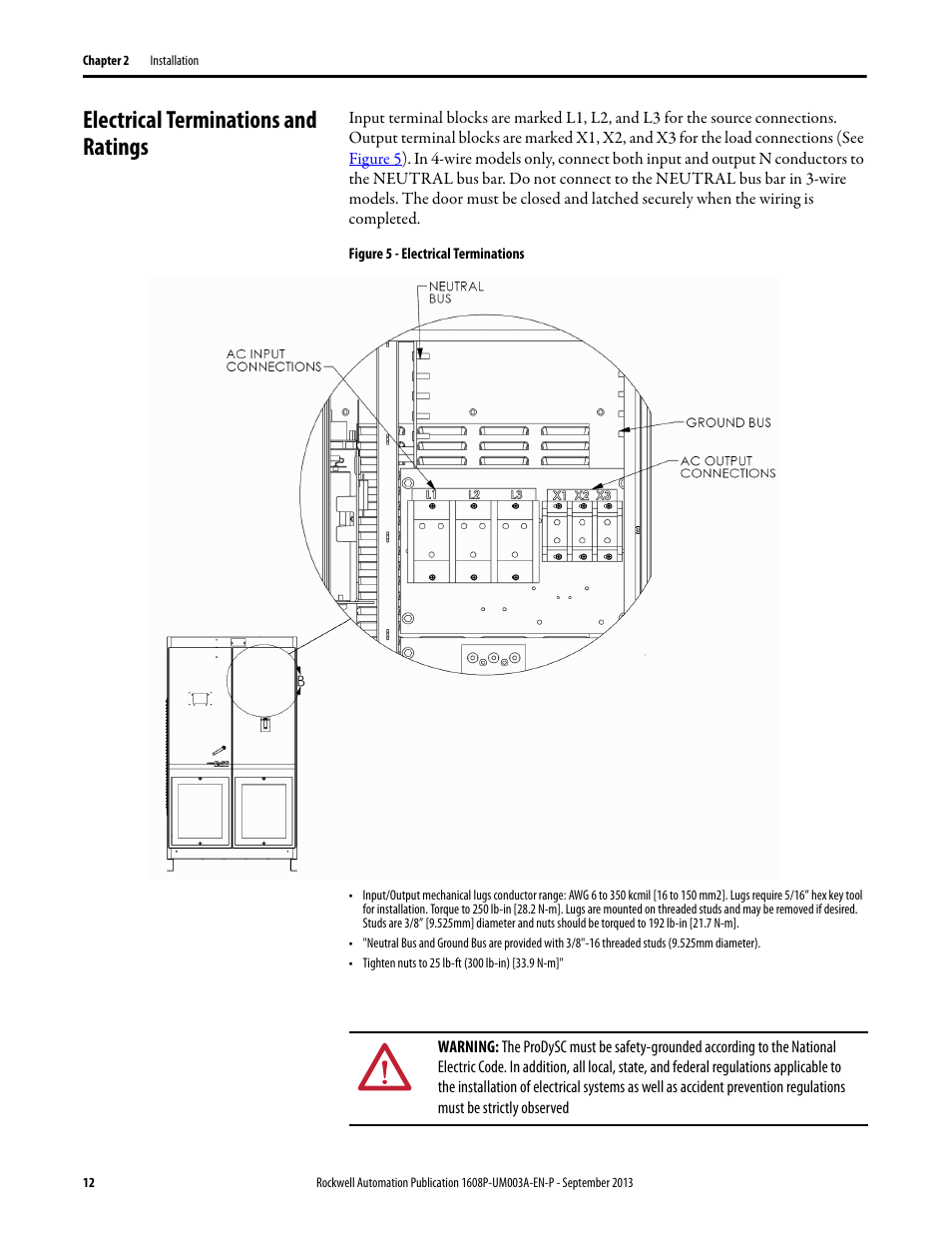 Electrical terminations and ratings, Figure 5 - electrical terminations, Figure 5 | Rockwell Automation 1608P ProDySC User Manual, 200 A User Manual | Page 12 / 36