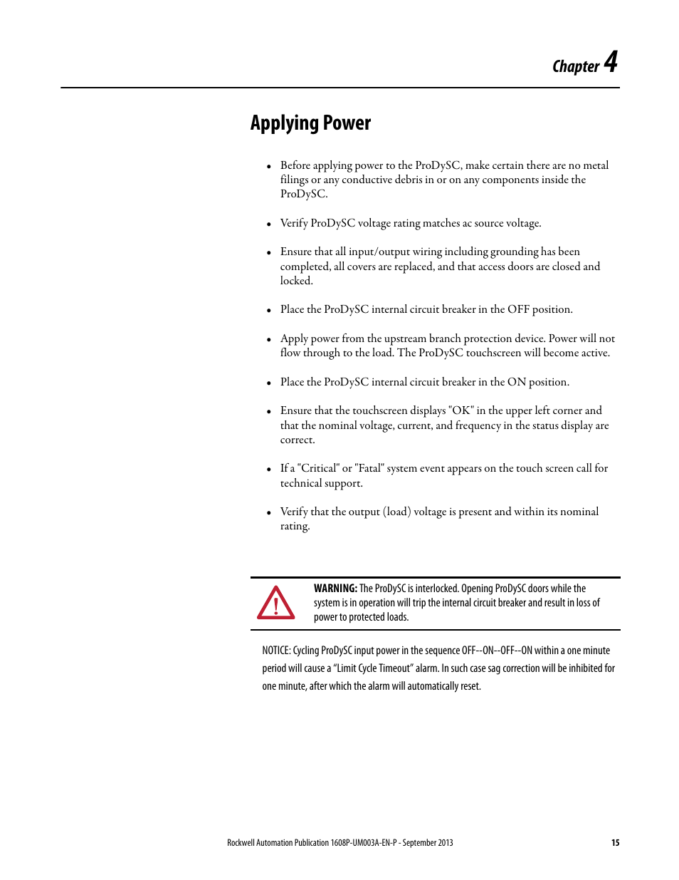 Chapter 4, Applying power, Ch 4 - applying power | Chapter | Rockwell Automation 1608P ProDySC User Manual, 200 A User Manual | Page 15 / 36