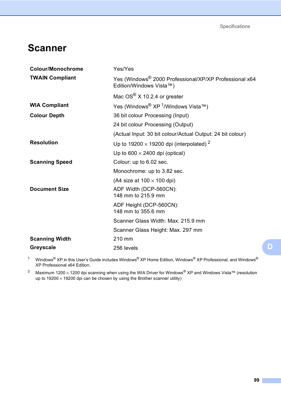 Scanner | Brother DCP-560CN User Manual | Page 107 / 118