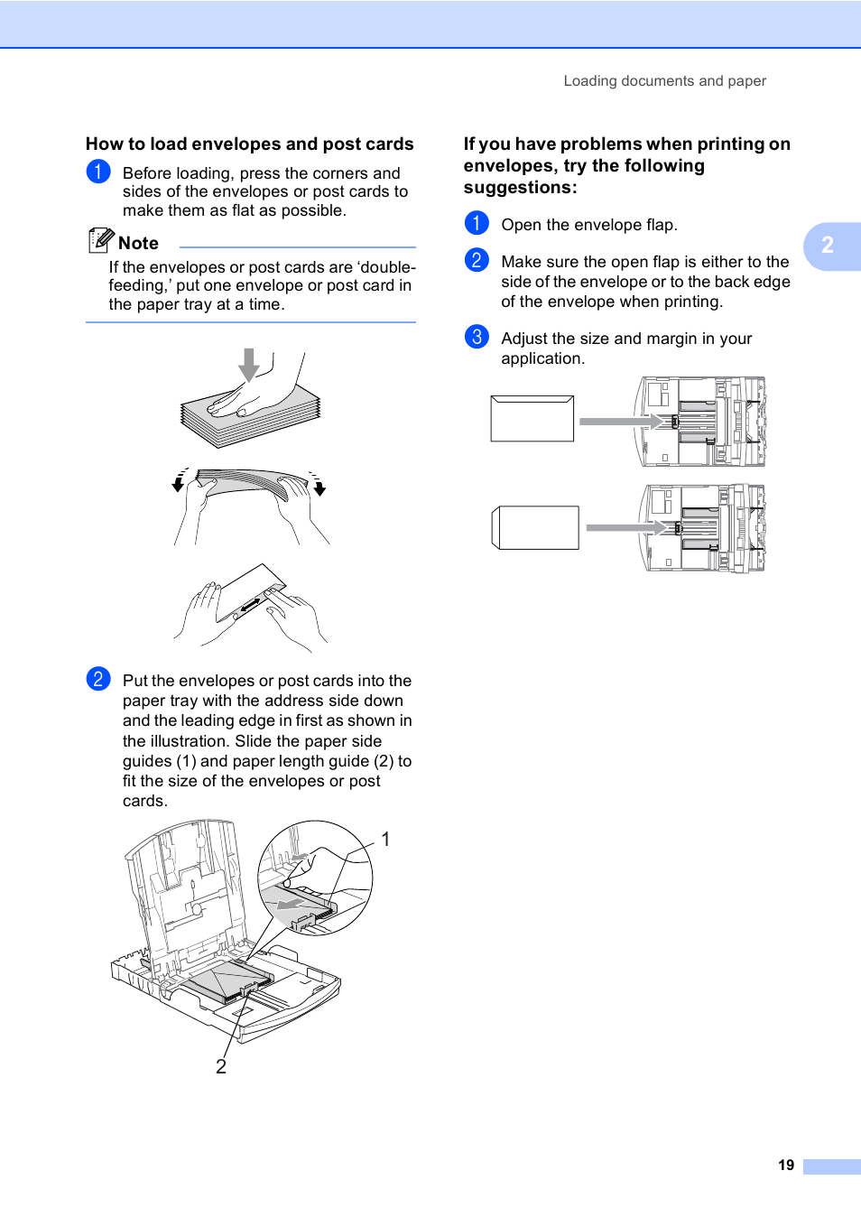 How to load envelopes and post cards | Brother DCP-560CN User Manual | Page 27 / 118