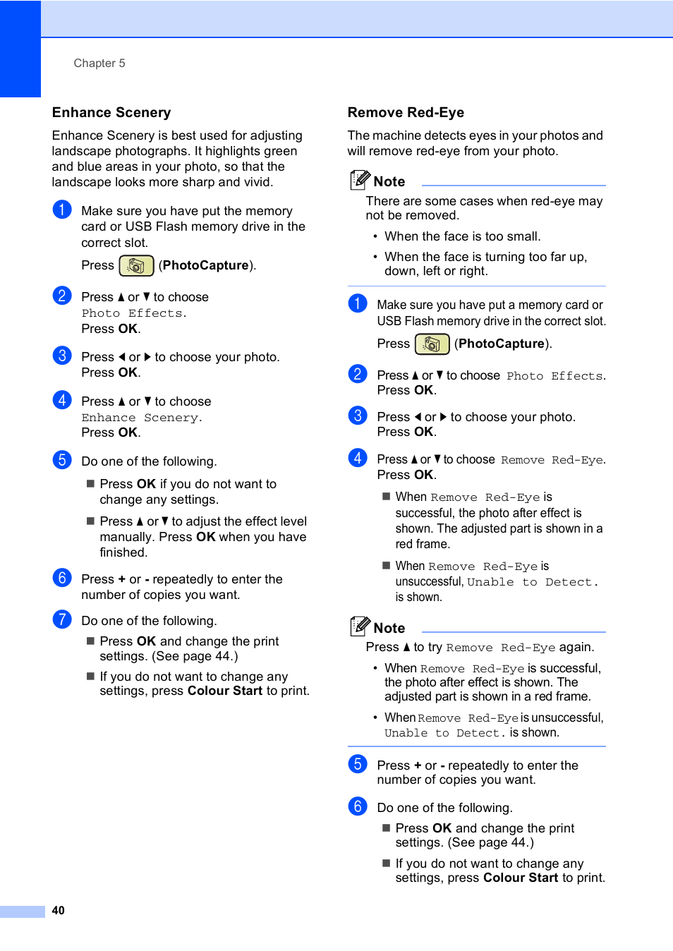 Enhance scenery, Remove red-eye | Brother DCP-560CN User Manual | Page 48 / 118