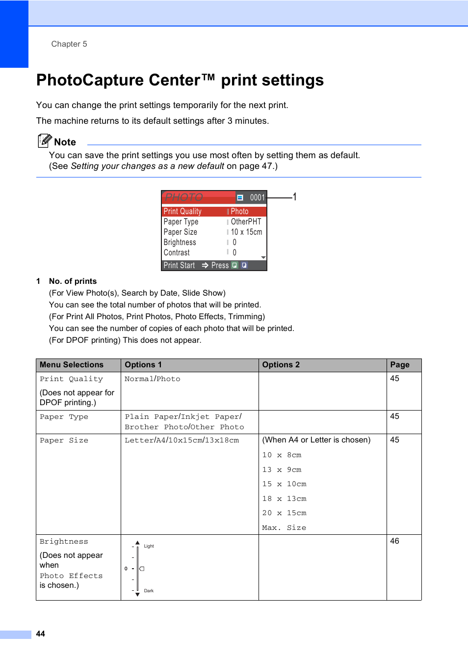 Photocapture center™ print settings, Photo | Brother DCP-560CN User Manual | Page 52 / 118