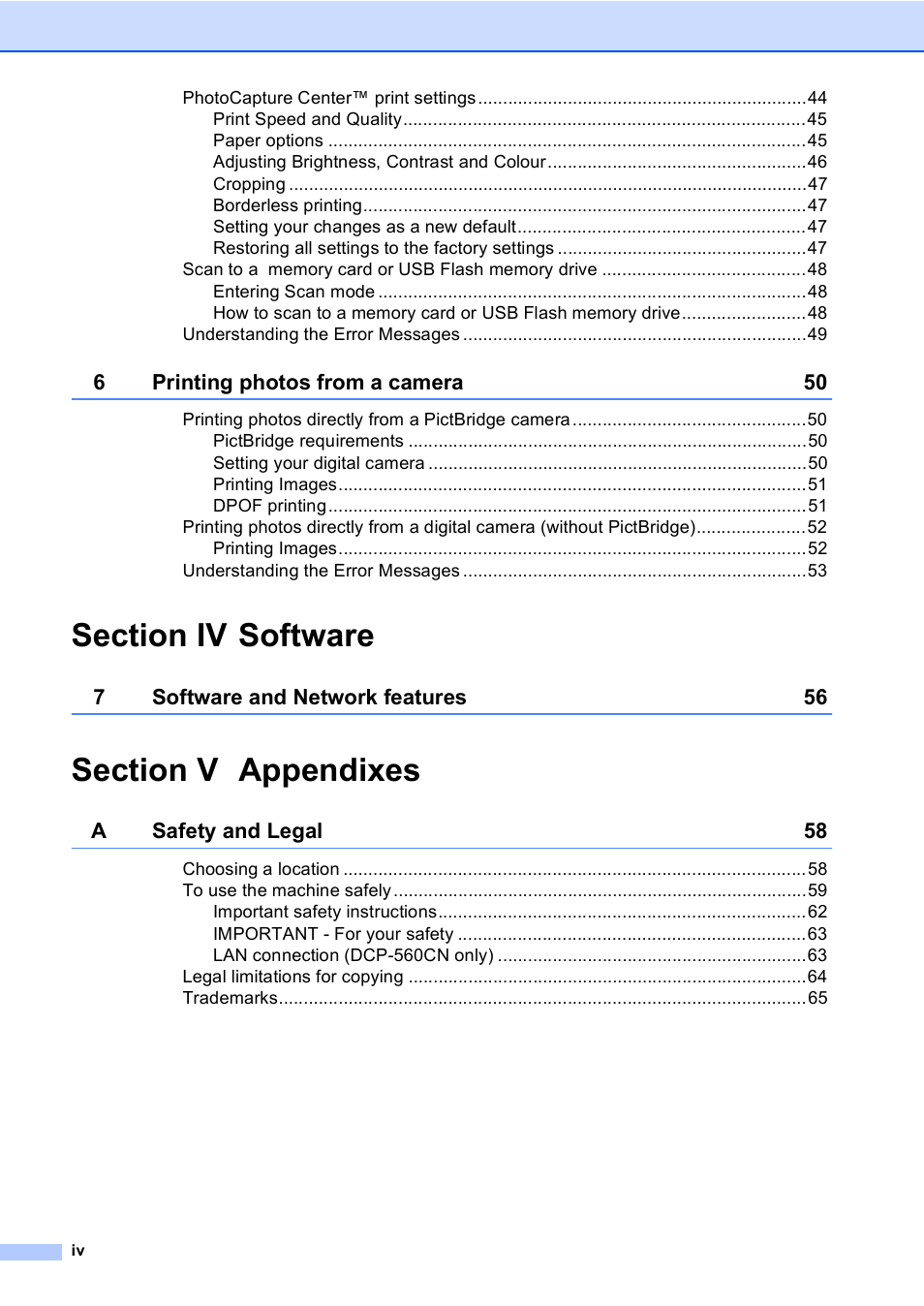 Brother DCP-560CN User Manual | Page 6 / 118