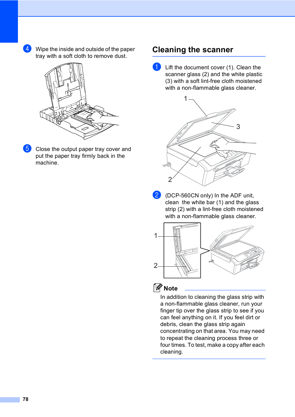 Cleaning the scanner | Brother DCP-560CN User Manual | Page 86 / 118