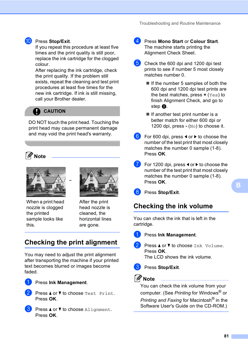 Checking the print alignment, Checking the ink volume | Brother DCP-560CN User Manual | Page 89 / 118