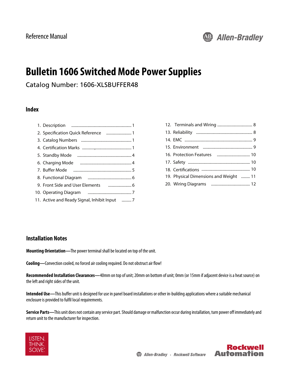 Rockwell Automation 1606-XLSBUFFER48 Power Supply Reference Manual User Manual | 14 pages