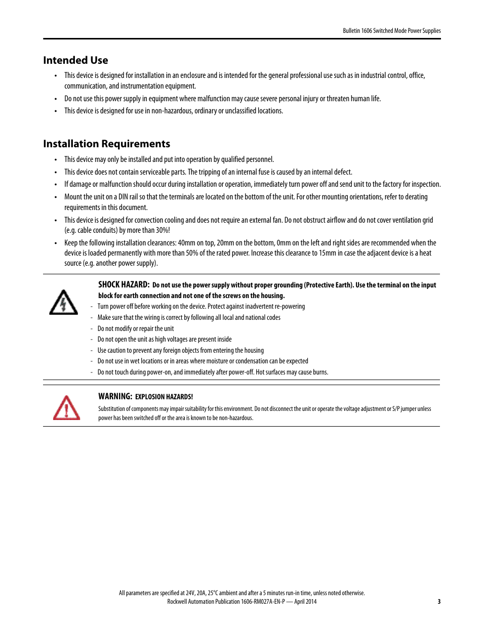 1606-rm027a-en-p, Intended use, Installation requirements | Rockwell Automation 1606-XLSBUFFER48 Power Supply Reference Manual User Manual | Page 3 / 14
