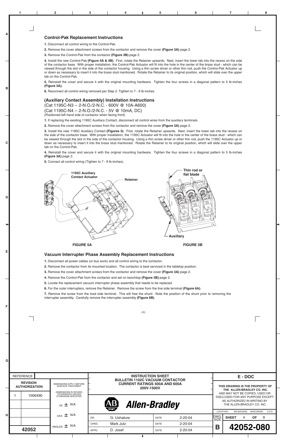Rockwell Automation 1102C-COx93_DOx93 Vacuum Contactor (400A / 600A) User Manual | Page 4 / 8