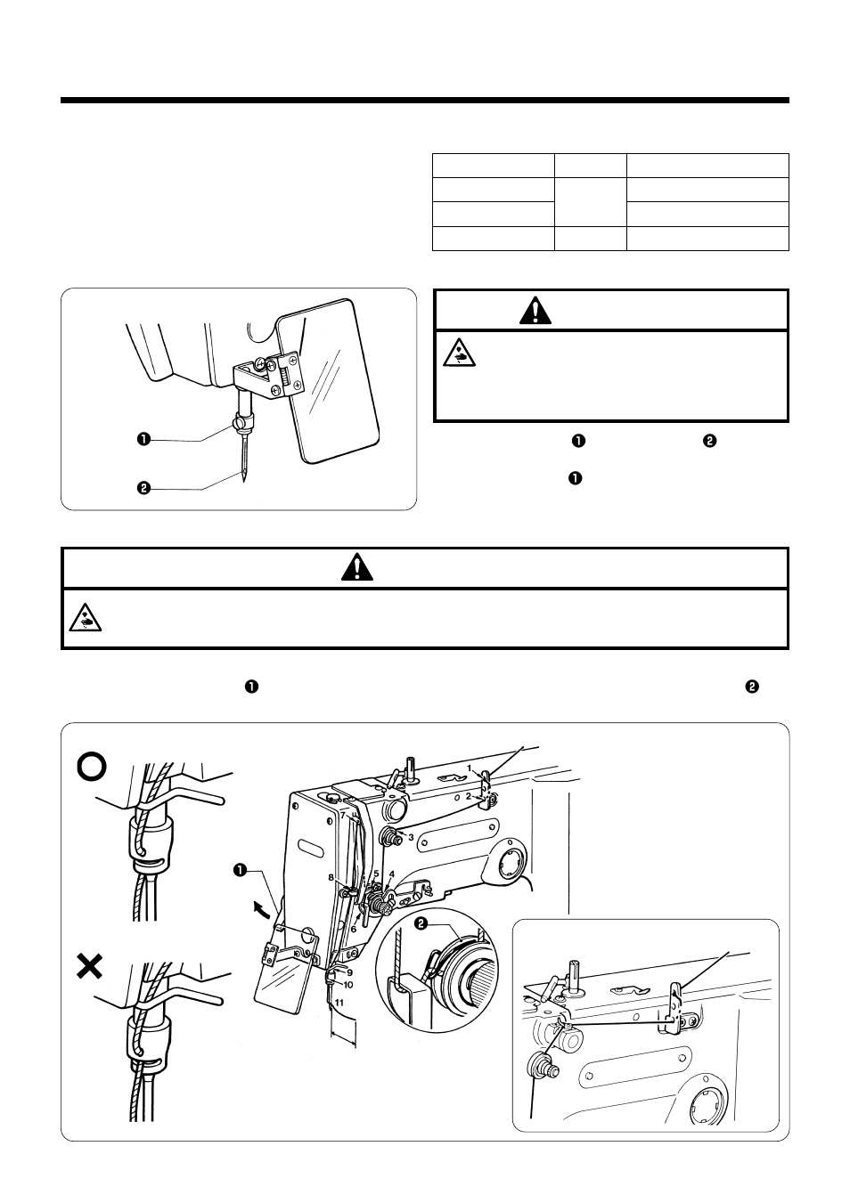 Correct use, 1 . selecting the needle and thread, 2 . installing the needle | 3 . threading the upper thread, Caution | Brother LK3-B448E User Manual | Page 36 / 78