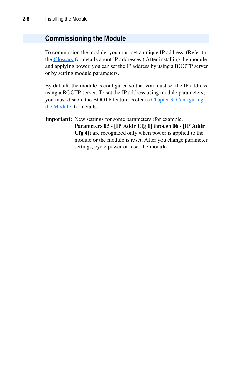 Commissioning the module, Commissioning the module -8 | Rockwell Automation 1203-EN1 EtherNet/IP-to-SCANport Module User Manual | Page 26 / 186