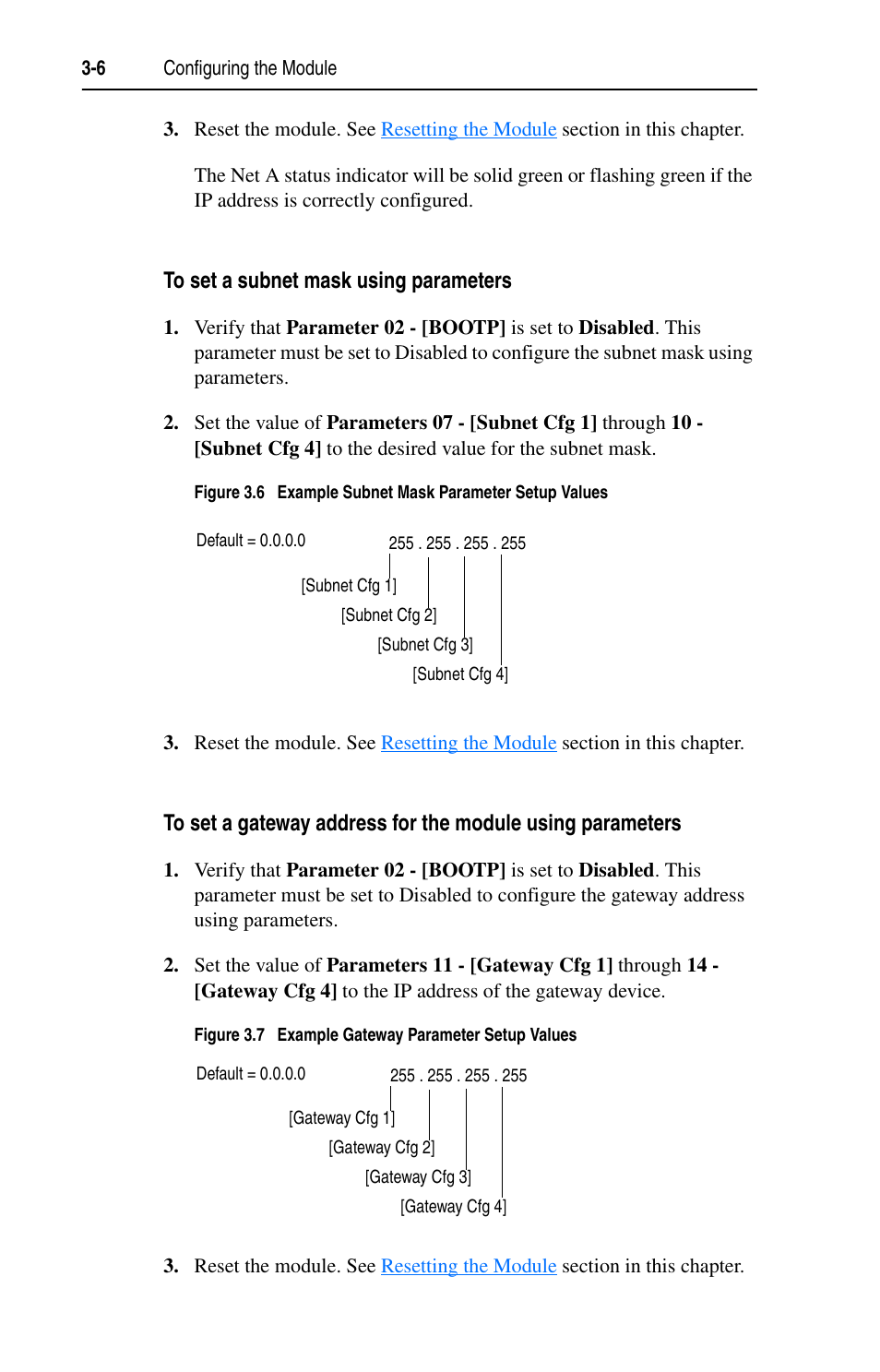 To set a subnet mask using parameters | Rockwell Automation 1203-EN1 EtherNet/IP-to-SCANport Module User Manual | Page 32 / 186