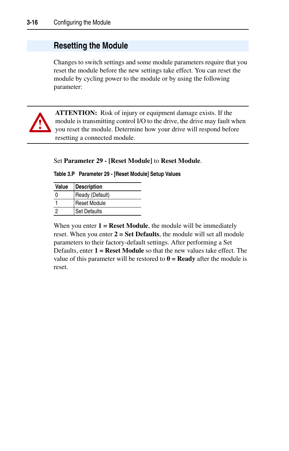 Resetting the module, Resetting the module -16, Section | Rockwell Automation 1203-EN1 EtherNet/IP-to-SCANport Module User Manual | Page 42 / 186