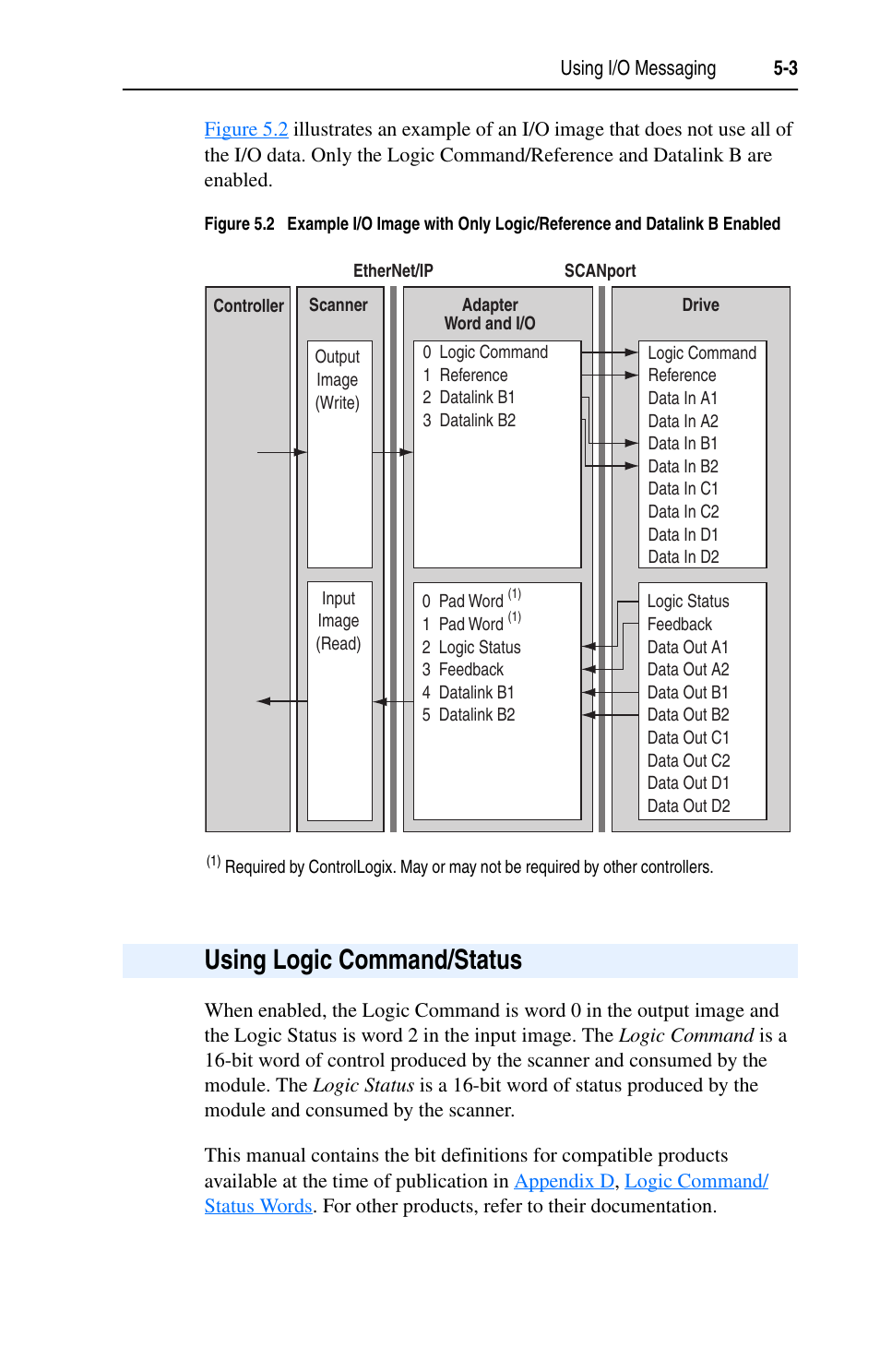 Using logic command/status, Using logic command/status -3 | Rockwell Automation 1203-EN1 EtherNet/IP-to-SCANport Module User Manual | Page 55 / 186