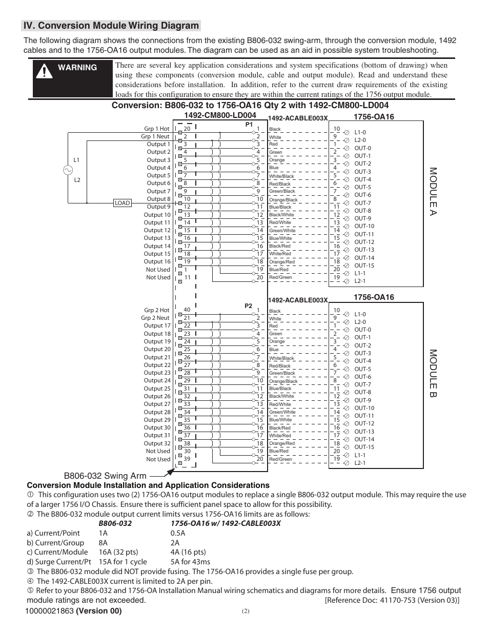 Iv. conversion module wiring diagram, Module a module b | Rockwell Automation 1492-CM800-LD004 Field Wire Conv. Module for Modicon B806-032 to 1756-OA16 User Manual | Page 2 / 4