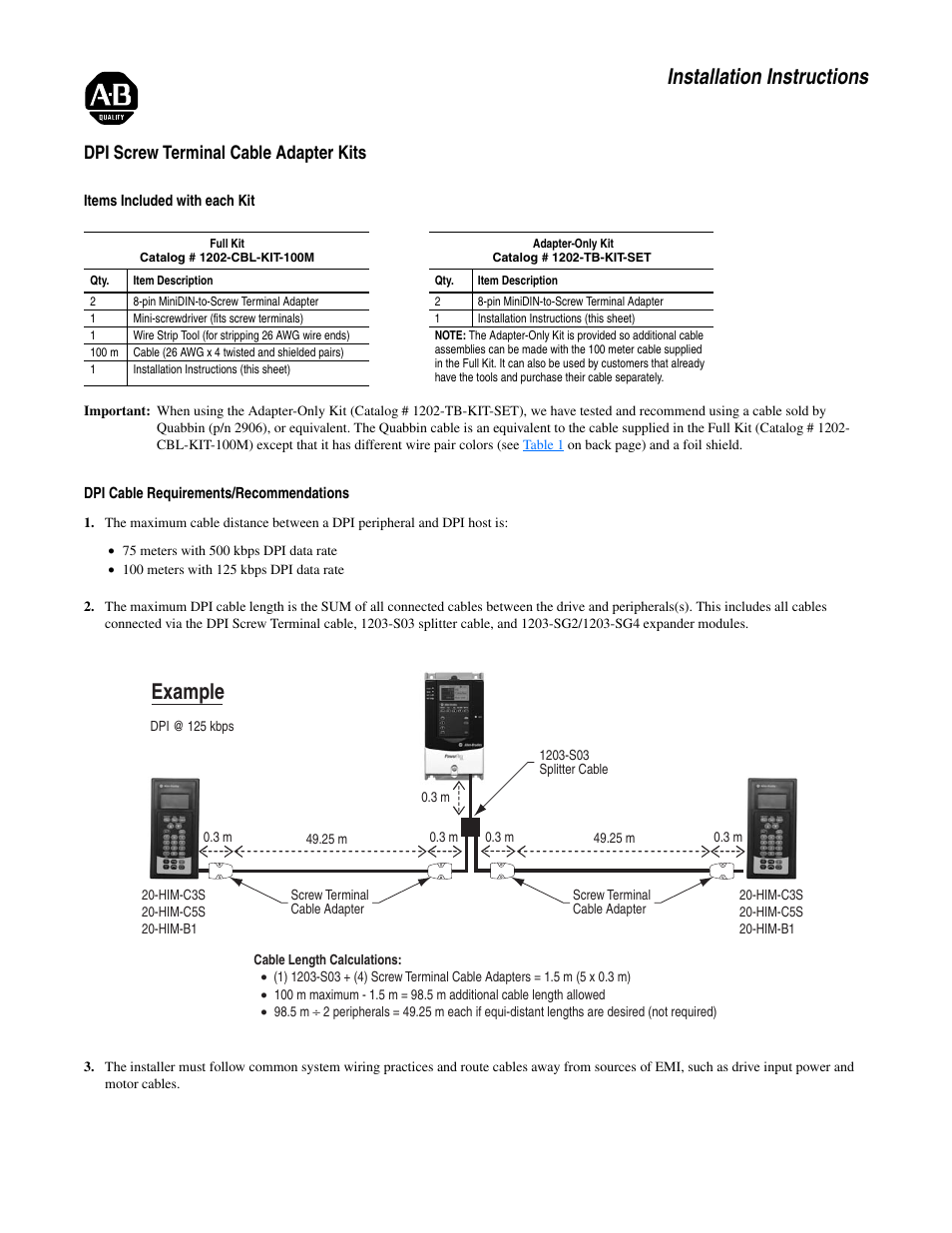 Rockwell Automation 1202-TB-KIT-SET DPI Screw Terminal Adapter  User Manual | 2 pages