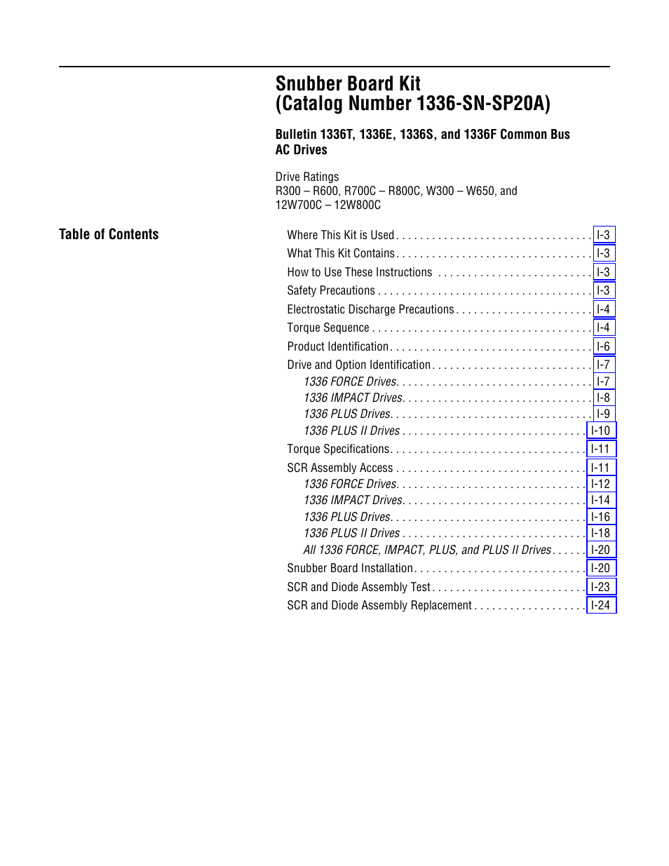 Rockwell Automation 1336-SN-SP20A Snubber Board Kit User Manual | 28 pages