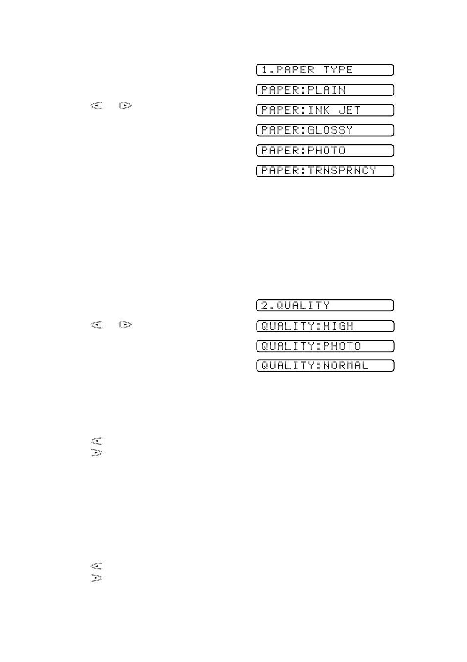 Paper type, Photocapture center™ quality, Photo brightness | Photo contrast, Paper type -7 photocapture center, Quality -7, Photo contrast -7, Paper type 1, Photocapture center, Quality 1 | Brother MFC 9200C User Manual | Page 110 / 244