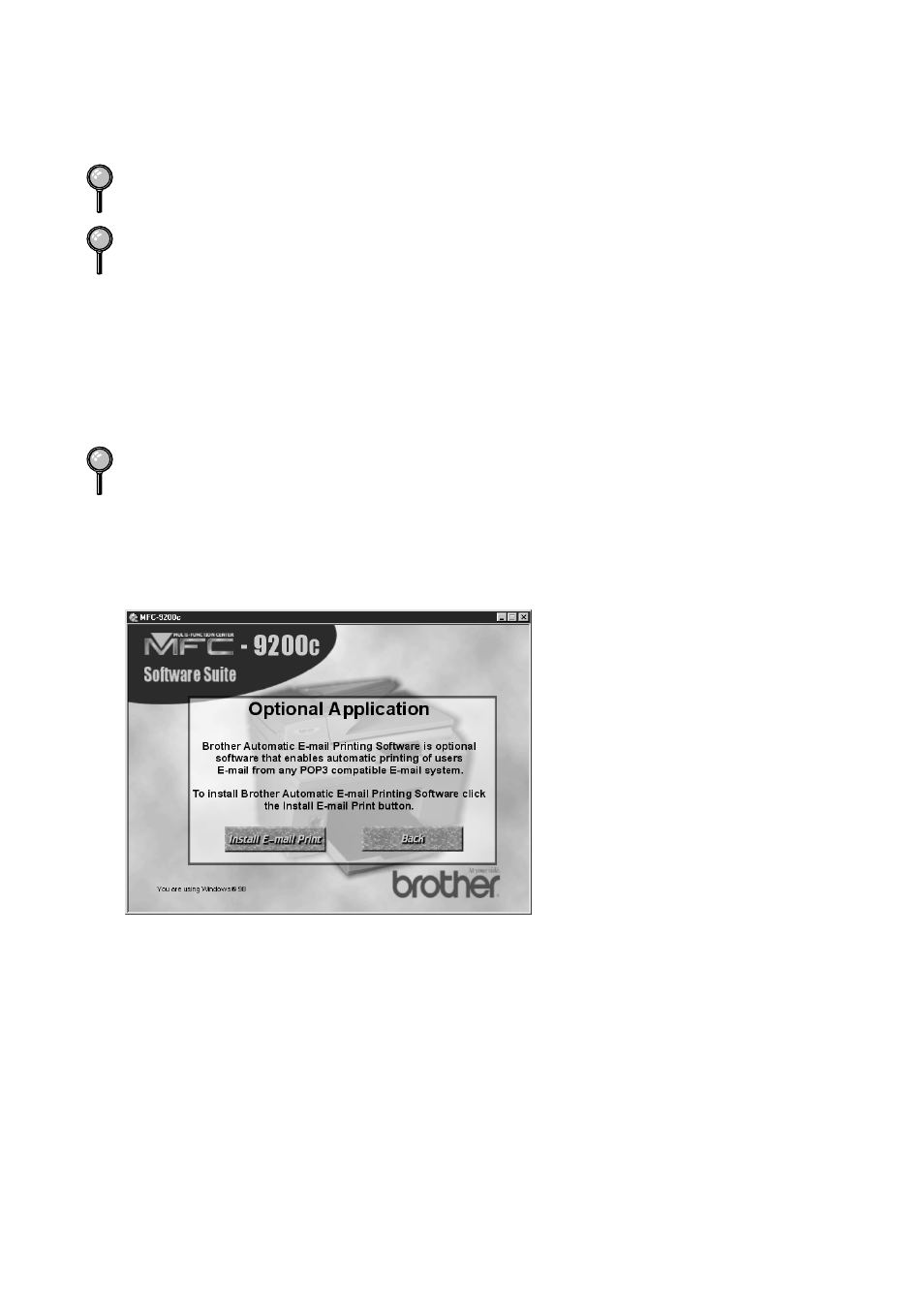 To install automatic e-mail printing, Optional application): -28 | Brother MFC 9200C User Manual | Page 140 / 244