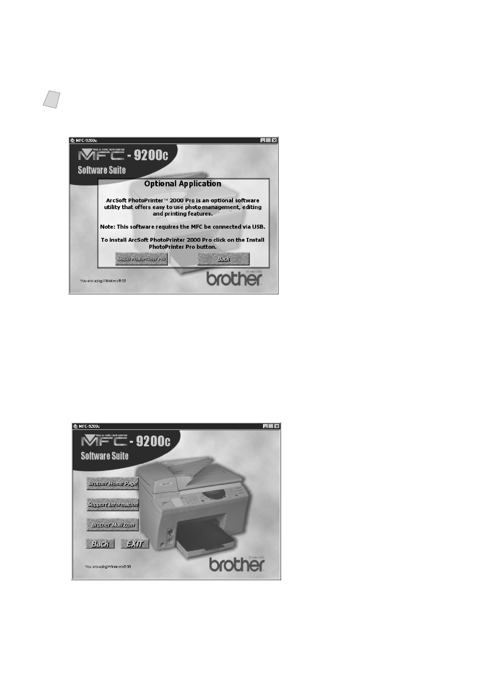To install photoprinter pro, To view brother support information | Brother MFC 9200C User Manual | Page 142 / 244