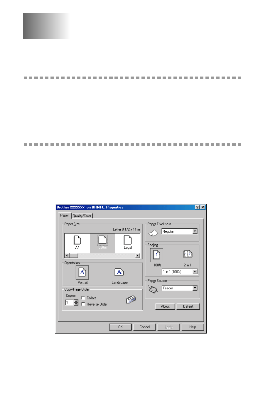Printer driver settings, Using the brother mfc9200c series printer driver, The paper tab | Printer driver settings -1 | Brother MFC 9200C User Manual | Page 150 / 244