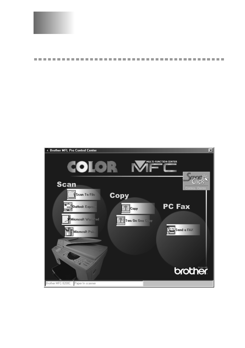 Using the windows®-based brother control center, Brother control center, Using the windows | Based brother control center -1, Brother control center -1, Based brother control center | Brother MFC 9200C User Manual | Page 159 / 244