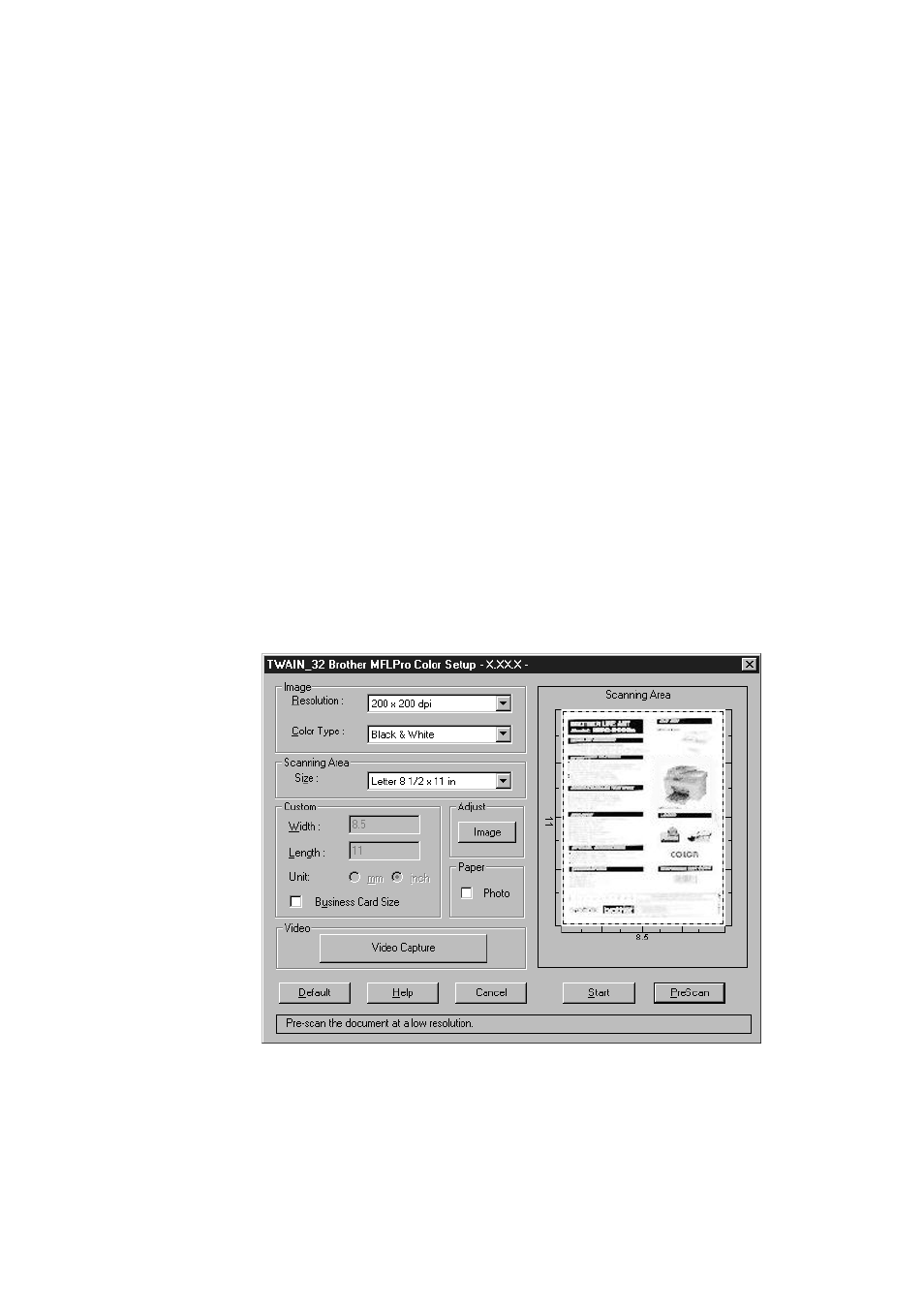 Paper, Video capture, Prescanning an image | How to use prescan to adjust an image, Paper: -8 video capture: -8, Prescanning an image -8, How to use prescan to adjust an image: -8 | Brother MFC 9200C User Manual | Page 181 / 244
