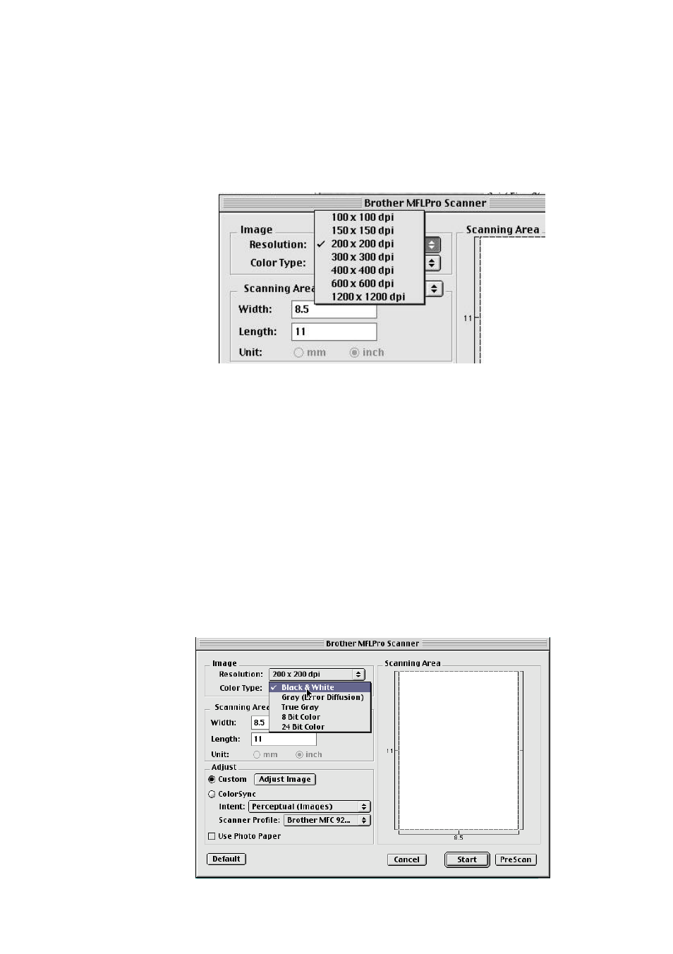 Settings in the scanner window, Image, Resolution | Color type, Settings in the scanner window -6, Image -6 resolution -6 color type -6 | Brother MFC 9200C User Manual | Page 201 / 244