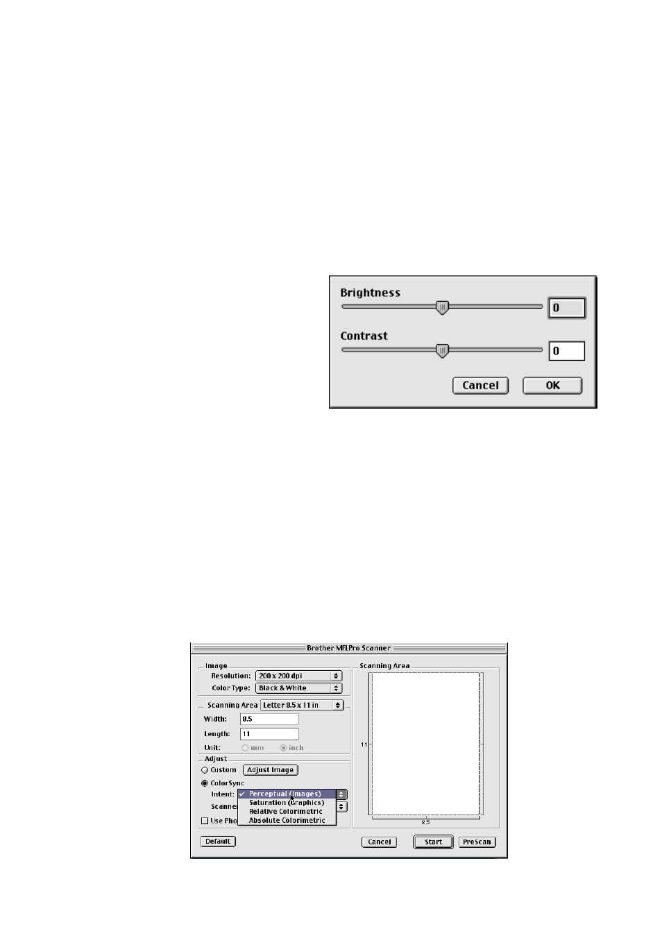 Miscellaneous, Brightness, Contrast | Color sync dialog | Brother MFC 9200C User Manual | Page 203 / 244