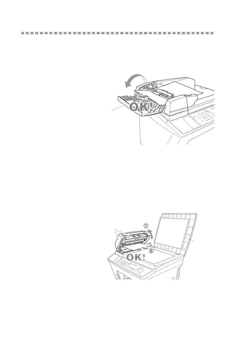 Document jams and paper jams, Original is jammed in the top of the adf unit, Original is jammed inside the adf unit | Document jams and paper jams -4 | Brother MFC 9200C User Manual | Page 214 / 244