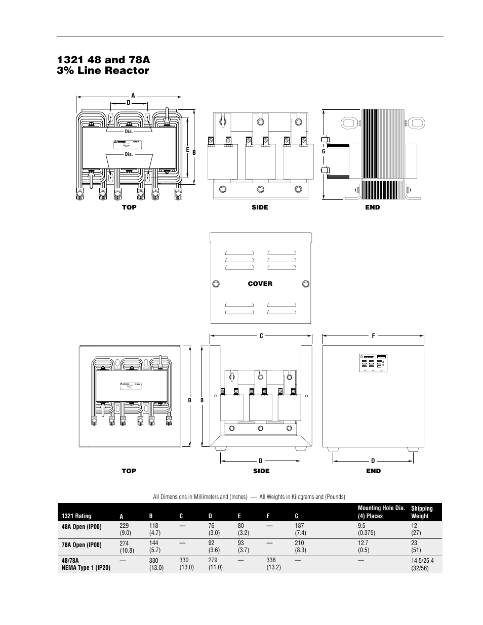 1321 48 and 78a 3% line reactor | Rockwell Automation 1336R REGEN LINE REG User Manual | Page 104 / 128