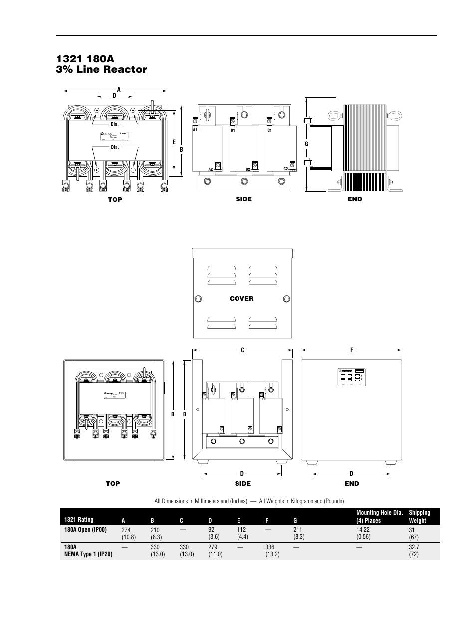 1321 180a 3% line reactor | Rockwell Automation 1336R REGEN LINE REG User Manual | Page 105 / 128
