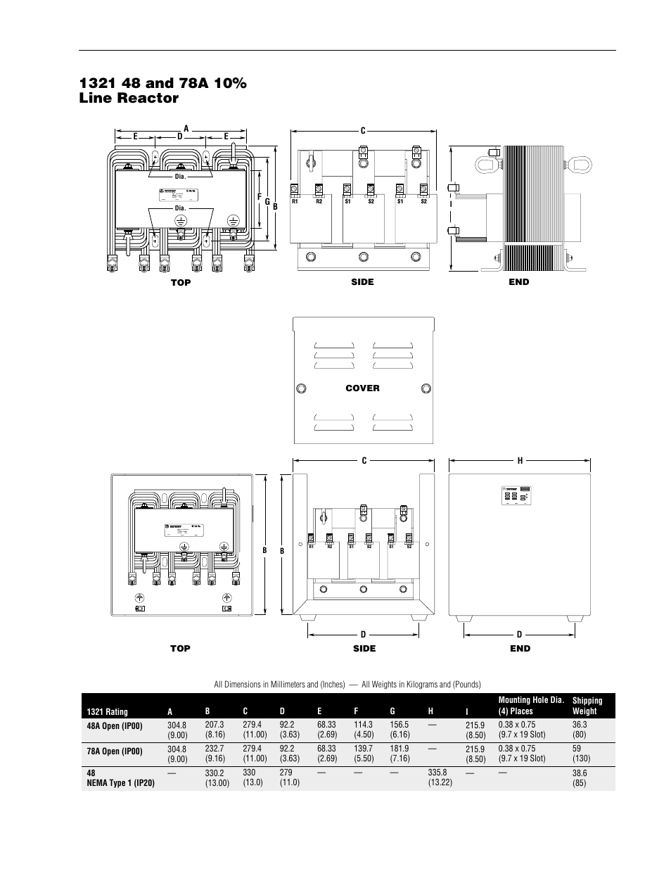 1321 48 and 78a 10% line reactor | Rockwell Automation 1336R REGEN LINE REG User Manual | Page 106 / 128