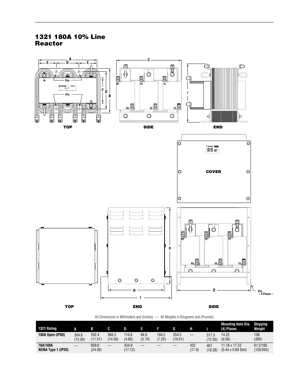 1321 180a 10% line reactor | Rockwell Automation 1336R REGEN LINE REG User Manual | Page 107 / 128