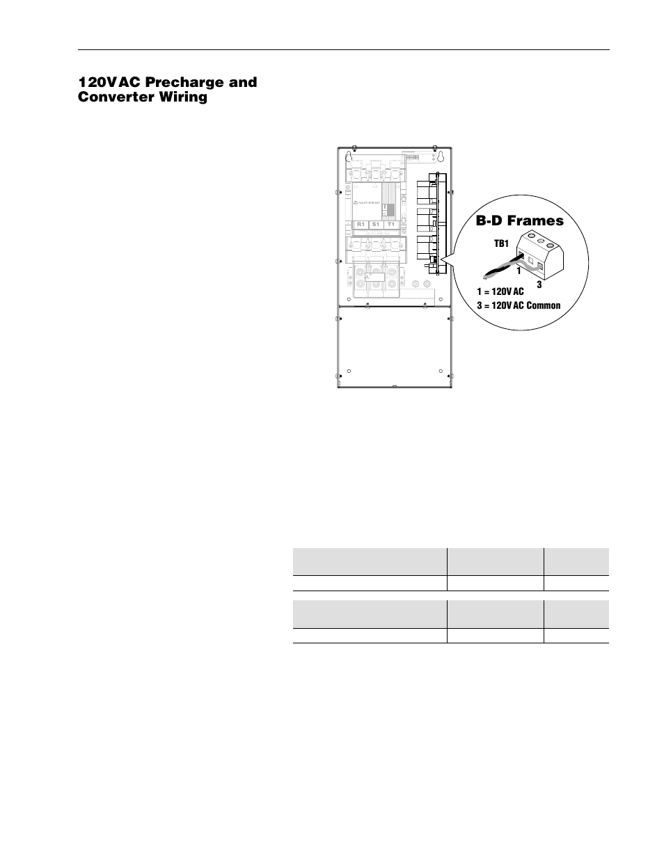 120vac precharge connections -14, Precharge -14, 120vac connection specifications -14 | 120vac precharge and converter wiring, B-d frames, Precharge | Rockwell Automation 1336R REGEN LINE REG User Manual | Page 30 / 128