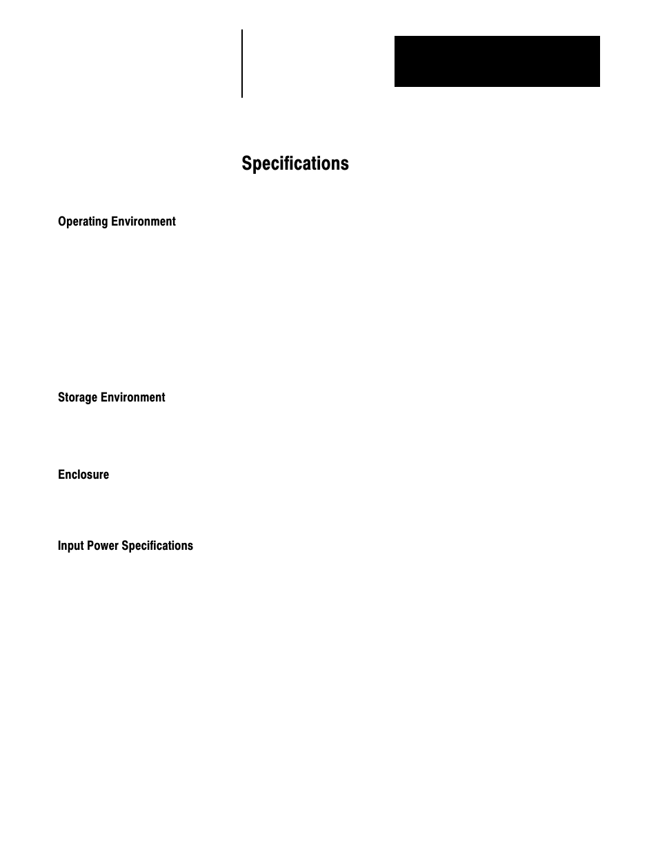 3 - specifications, Operating environment, Storage environment | Enclosure, Input power specifications, Specifications | Rockwell Automation 1333 Drive, 3/4-5HP, 230-575V Series D User Manual | Page 12 / 138