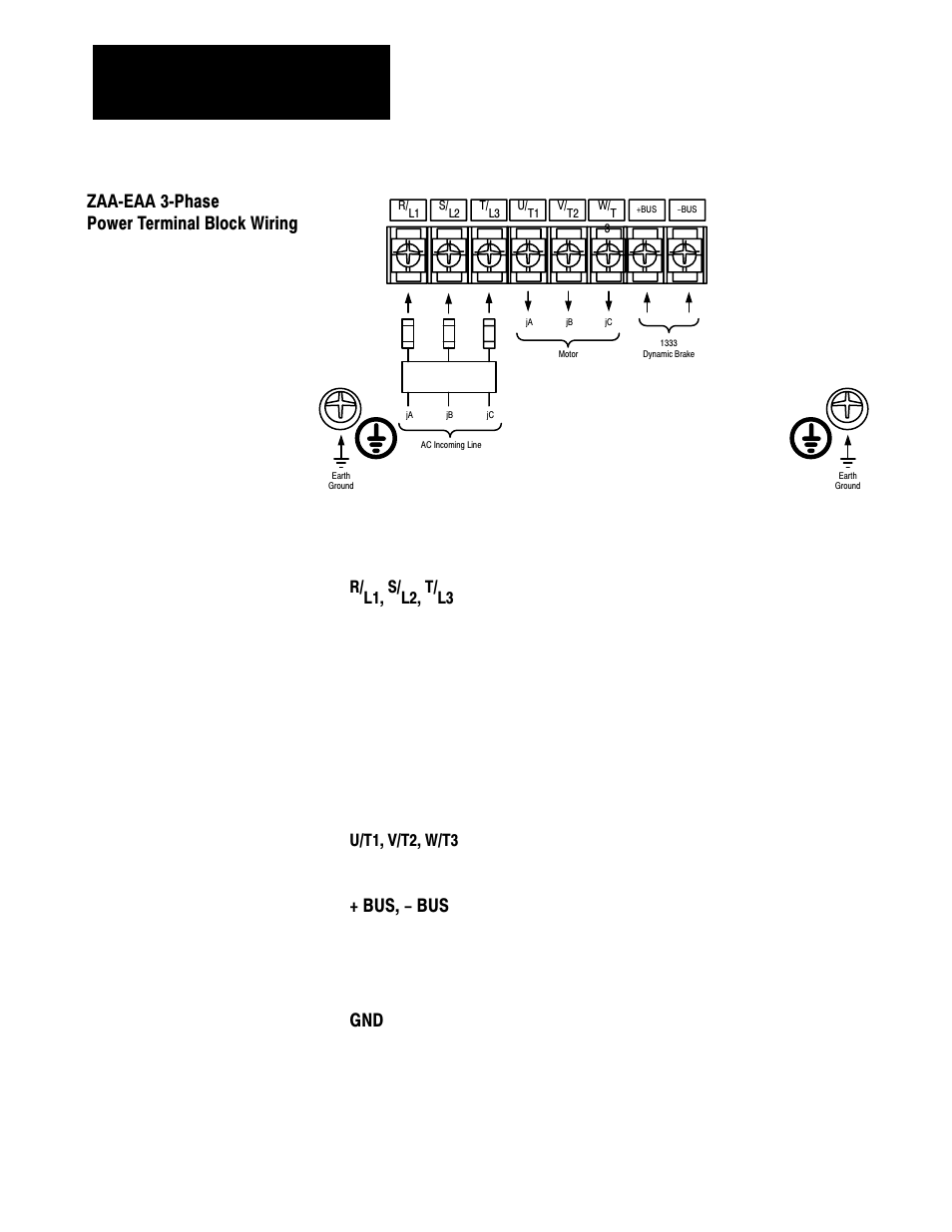 Zaa eaa 3 phase power terminal block wiring, Zaaćeaa 3ćphase power terminal block wiring, Bus, - bus | Rockwell Automation 1333 Drive, 3/4-5HP, 230-575V Series D User Manual | Page 27 / 138