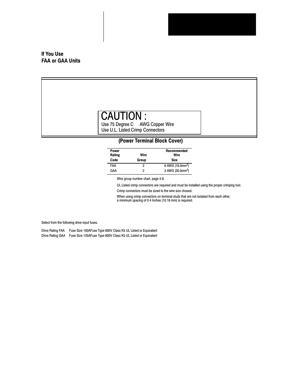 If you use faa or gaa units, Caution, Power terminal block cover) | Rockwell Automation 1333 Drive, 3/4-5HP, 230-575V Series D User Manual | Page 34 / 138