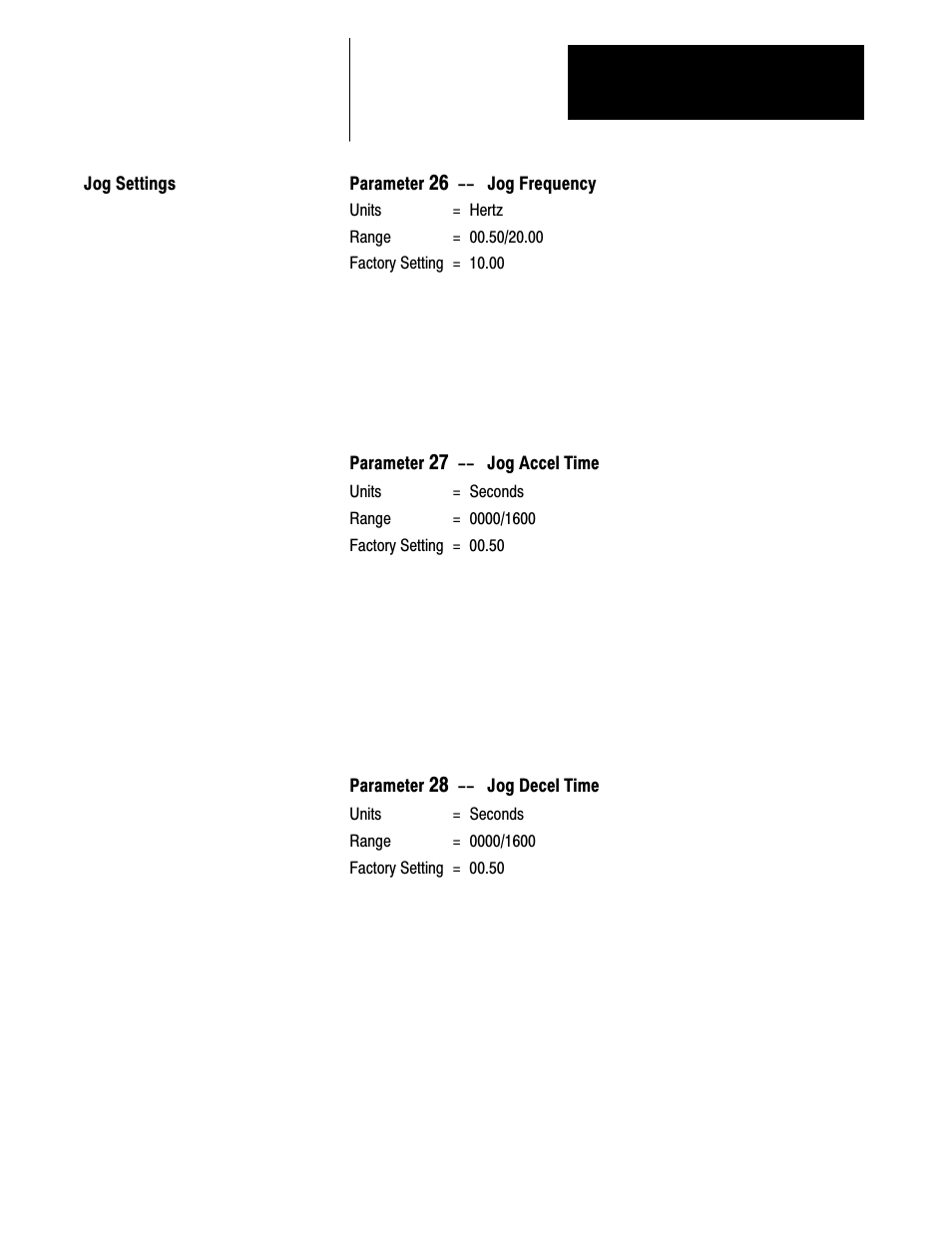 Jog settings | Rockwell Automation 1333 Drive, 3/4-5HP, 230-575V Series D User Manual | Page 74 / 138