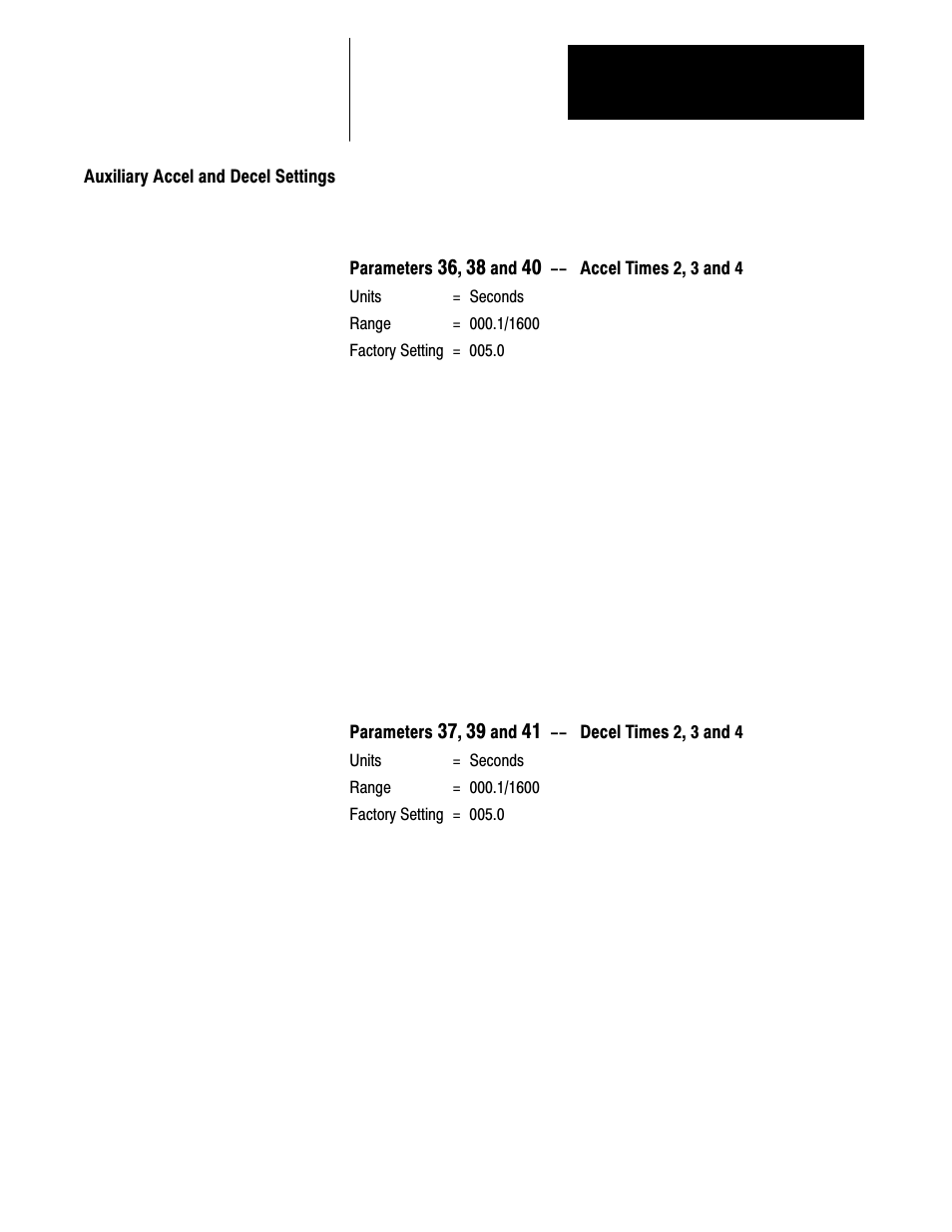 Auxiliary accel and decel settings | Rockwell Automation 1333 Drive, 3/4-5HP, 230-575V Series D User Manual | Page 78 / 138