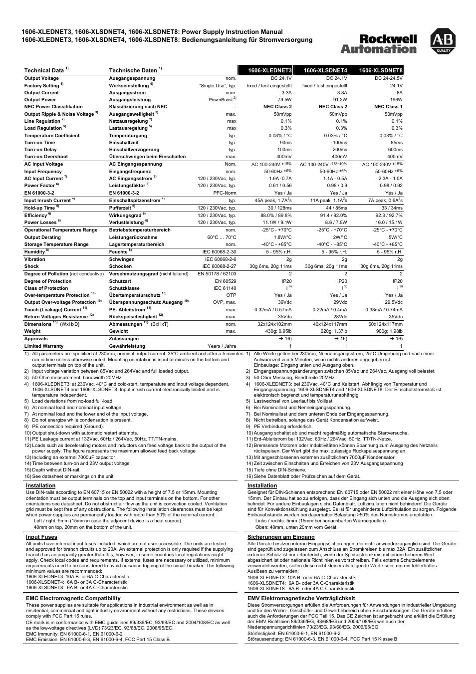 Rockwell Automation 1606-XLSDNET8 DC-Power Supply User Manual | Page 3 / 4