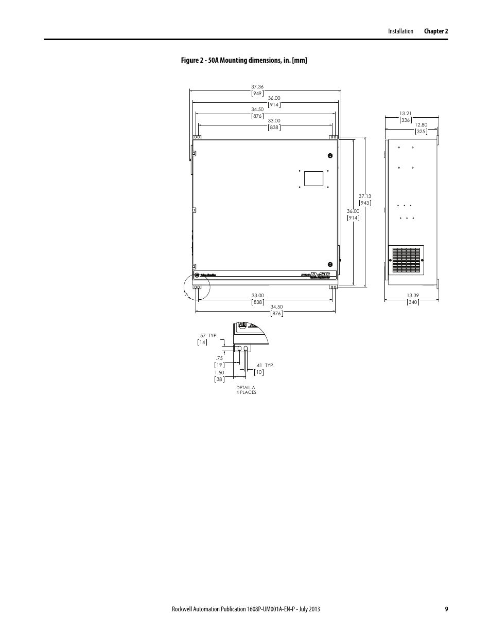 Figure 2 - 50a mounting dimensions, in. [mm | Rockwell Automation 1608P ProDySC User Manual, 25 and 50 A User Manual | Page 9 / 40