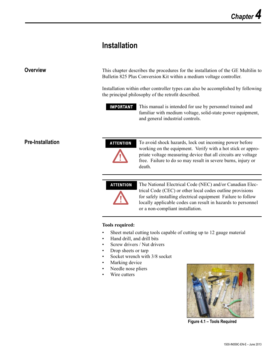Chapter 4.pdf, Installation, Chapter | Rockwell Automation 1500 Modular Protection System Conversion Kit (GE Multilin to Bulletin 825 Plus) User Manual | Page 15 / 55