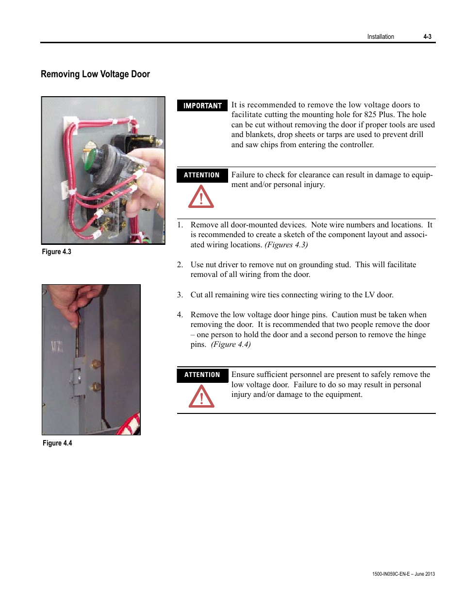 Removing low voltage door | Rockwell Automation 1500 Modular Protection System Conversion Kit (GE Multilin to Bulletin 825 Plus) User Manual | Page 17 / 55