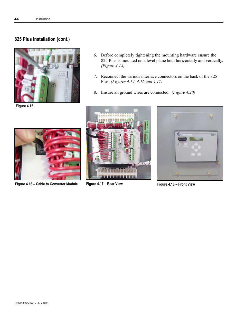 85 plus installation (cont.) | Rockwell Automation 1500 Modular Protection System Conversion Kit (GE Multilin to Bulletin 825 Plus) User Manual | Page 20 / 55