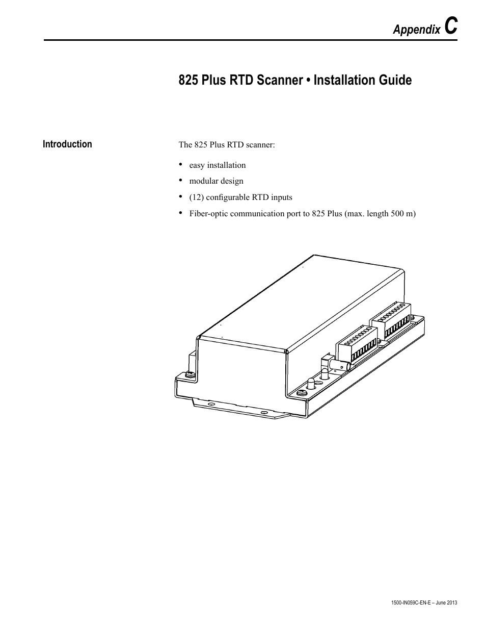 Appendix c.pdf, 825 plus rtd scanner • installation guide, Appendix | Rockwell Automation 1500 Modular Protection System Conversion Kit (GE Multilin to Bulletin 825 Plus) User Manual | Page 33 / 55