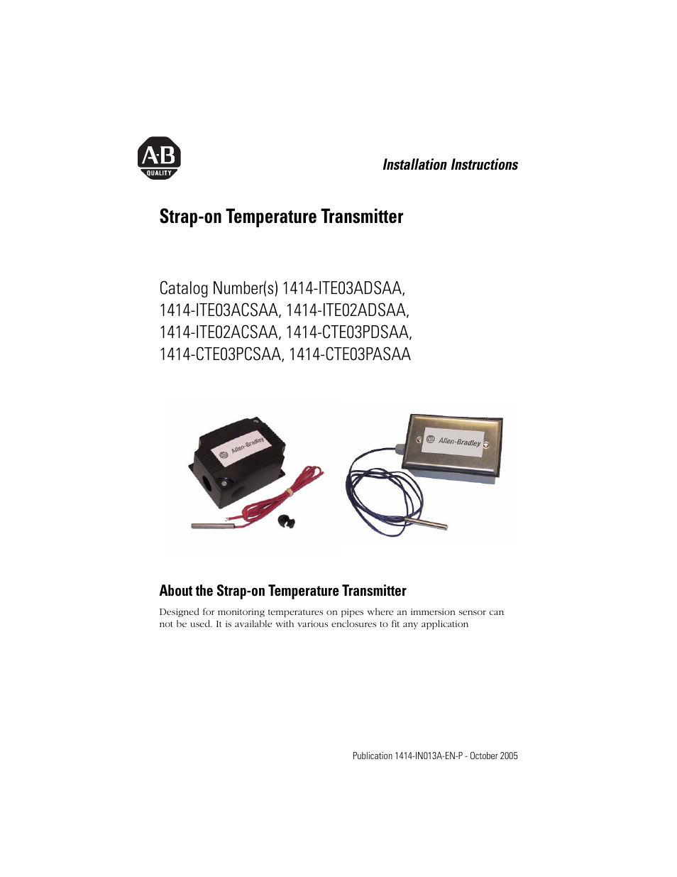 Rockwell Automation 1414-ITExxxxx_CTExxxxx Strap-on Temperature Transmitter User Manual | 4 pages
