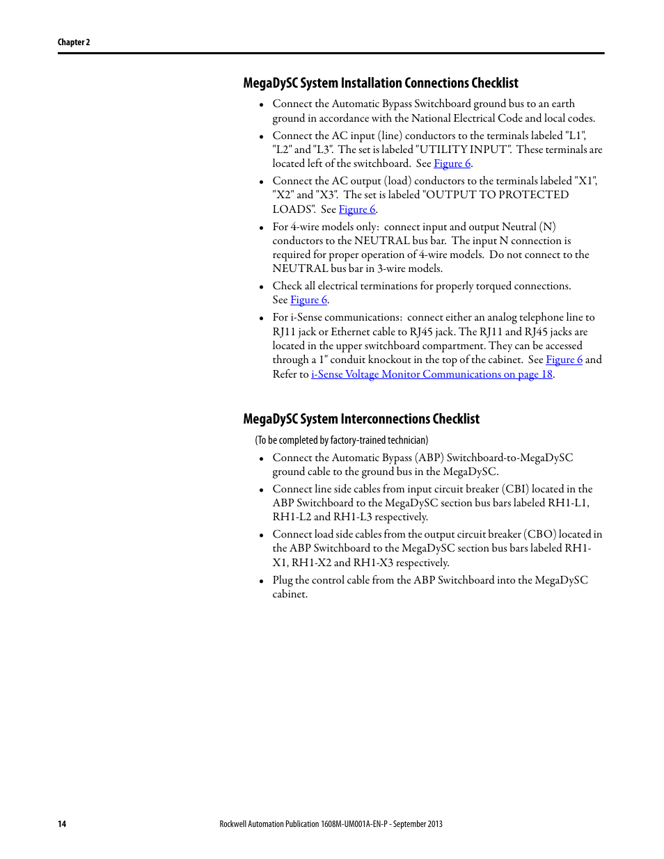 Megadysc system installation connections checklist, Megadysc system interconnections checklist, Ch 3 - comm | Rockwell Automation 1608M MegaDySC User Manual, 400 A User Manual | Page 14 / 48
